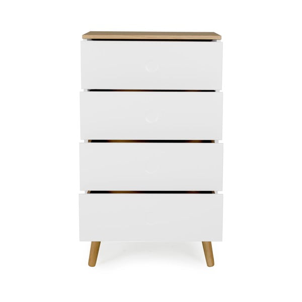 Dot fehér szekrény tölgyfa dekorral, 4 fiókkal, szélesség 55 cm - Tenzo-image-2