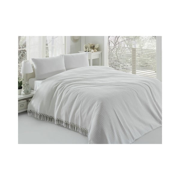 Pique fehér kétszemélyes pamut ágytakaró, 220 x 240 cm-image-1