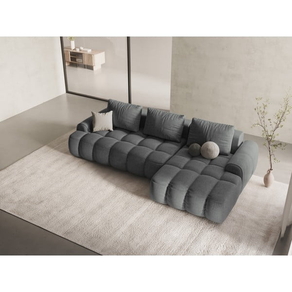 Szürke kinyitható-tárolóhelyes sarokkanapé (jobb oldali-heverő résszel) Linz – Cosmopolitan Design-image-1