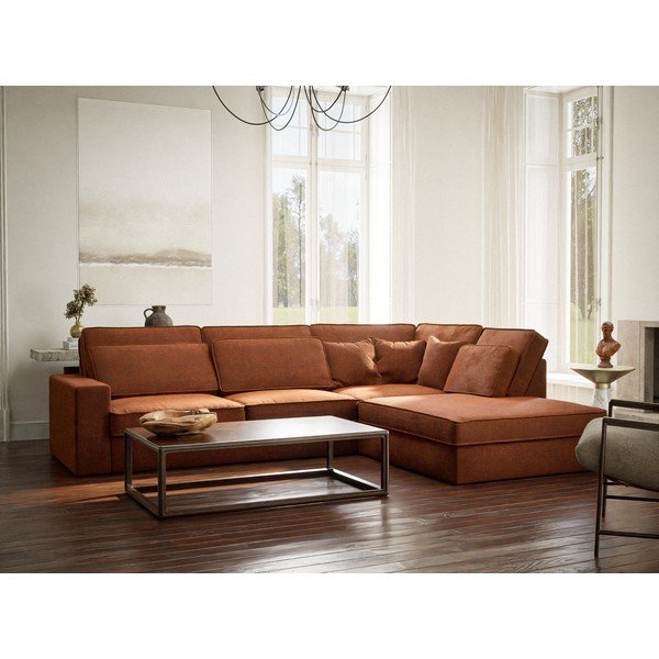 Rézszínű zsenília sarokkanapé (jobb oldali-L alakú) Kirou – Maison de Rêve-image-1