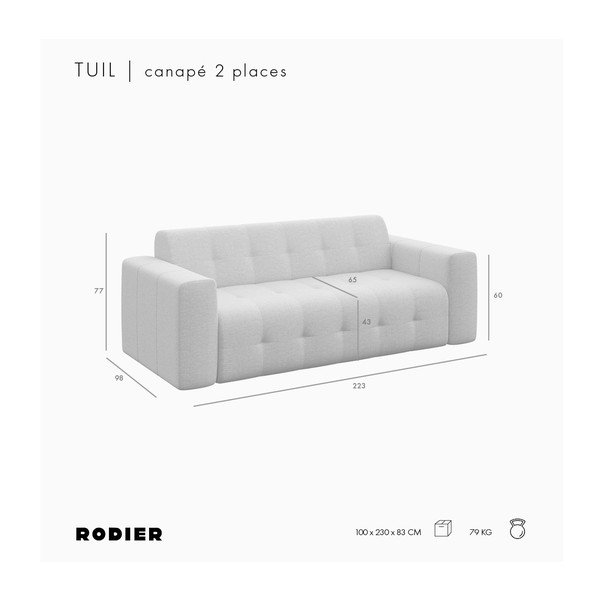 Szürke bársony kanapé 223 cm Tuil – Rodier-image-4