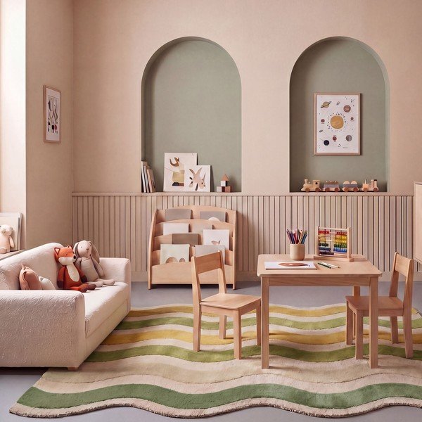 Zöld-natúr színű kézi szövésű gyapjú szőnyeg 140x200 cm Cascade Wool – Flair Rugs-image-2