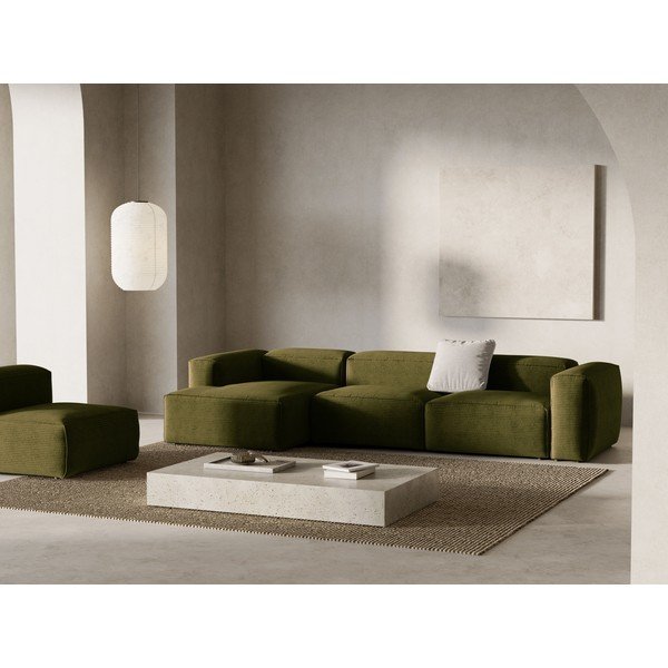 Zöld kordbársony sarokkanapé (bal oldali-heverő résszel) Bergamo – Cosmopolitan Design-image-1