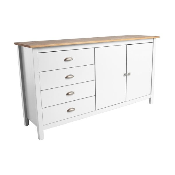 Jade fehér 4 fiókos komód tömör borovi fenyőből, hossza 150 cm - Marckeric-image-2