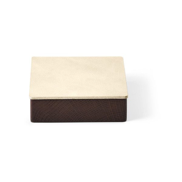 Barna-krémszínű fedeles-dekoratív fa-öko bőr tárolódoboz 11x11x3,5 cm Square Nupo – LIND DNA