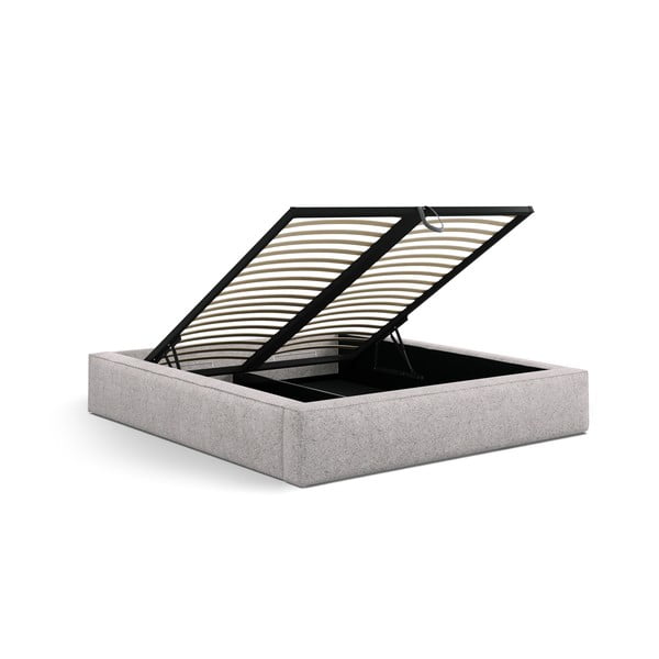 Bézs kárpitozott ágyneműtartós franciaágy ágyráccsal 160x200 cm Simon – Micadoni -image-3