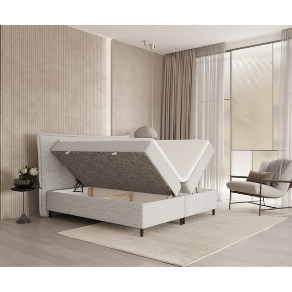 Világosszürke ágyneműtartós boxspring ágy 200x200 cm Sinai – Maison de Rêve-image-2