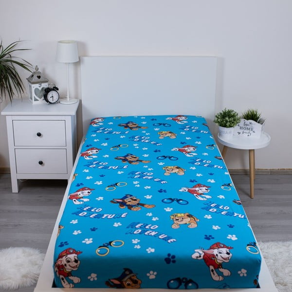 Kék gumis egyszemélyes pamut gyerek lepedő 90x200 cm Paw Patrol – Jerry Fabrics-image-1
