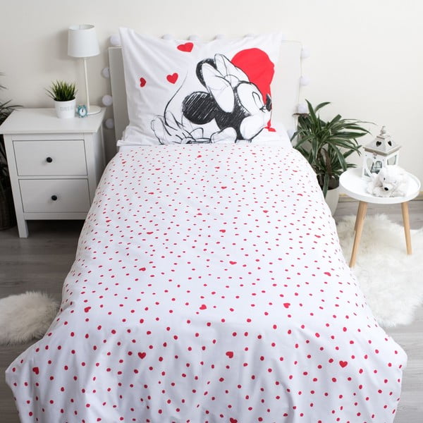 Piros-fehér egyszemélyes pamut gyerek ágyneműhuzat 140x200 cm Mickey and Minnie "Love" – Jerry Fabrics-image-2