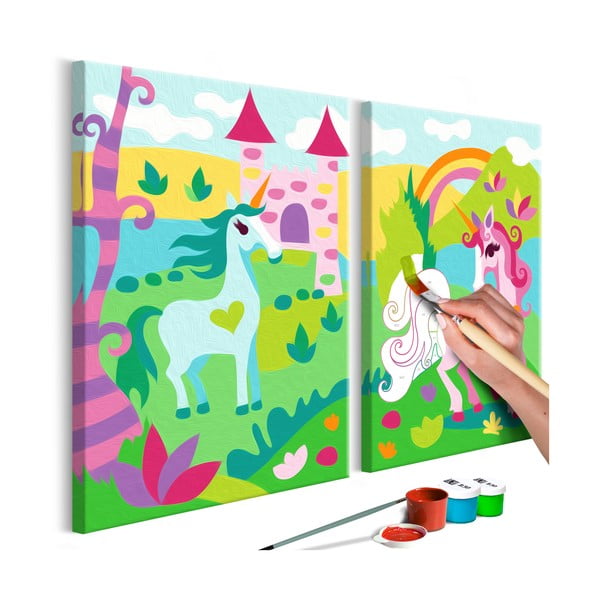 Fairytale Unicorns DIY készlet, saját kétrészes vászonkép festése, 33 x 23 cm - Artgeist