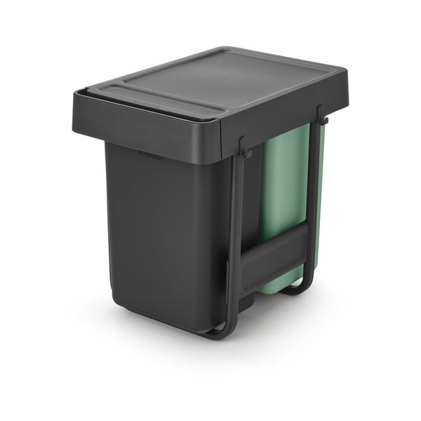 Mentazöld-sötétszürke műanyag szelektív beépíthető szemetes 30 l Sort&Go – Brabantia-image-3