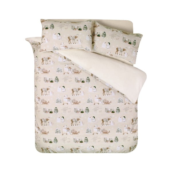 Bézs egyszemélyes mikroplüss ágyneműhuzat 135x200 cm Winter Friends – Catherine Lansfield