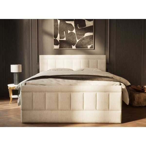 Bézs ágyneműtartós boxspring ágy 160x200 cm Caya – Maison de Rêve-image-4