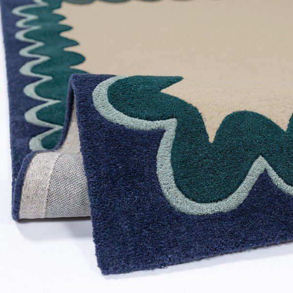Natúr színű-kékeszöld kézi szövésű gyapjú futószőnyeg 80x230 cm Wiggle Wool – Flair Rugs-image-4