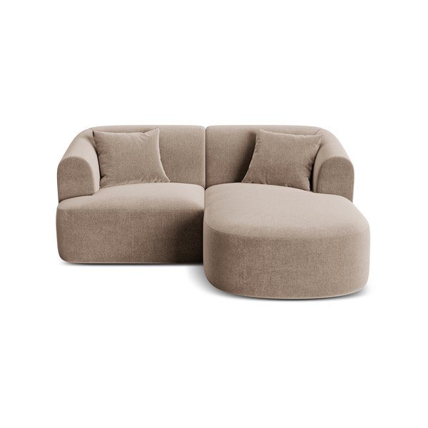 Világosbarna bársony sarokkanapé (jobb oldali-heverő résszel) Campi – Cosmopolitan Design