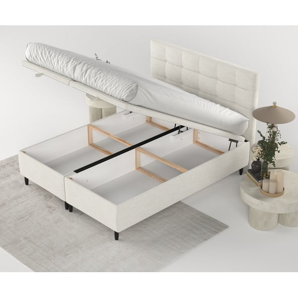 Krémszínű kárpitozott ágyneműtartós franciaágy 160x200 cm Senses – Maison de Rêve-image-2