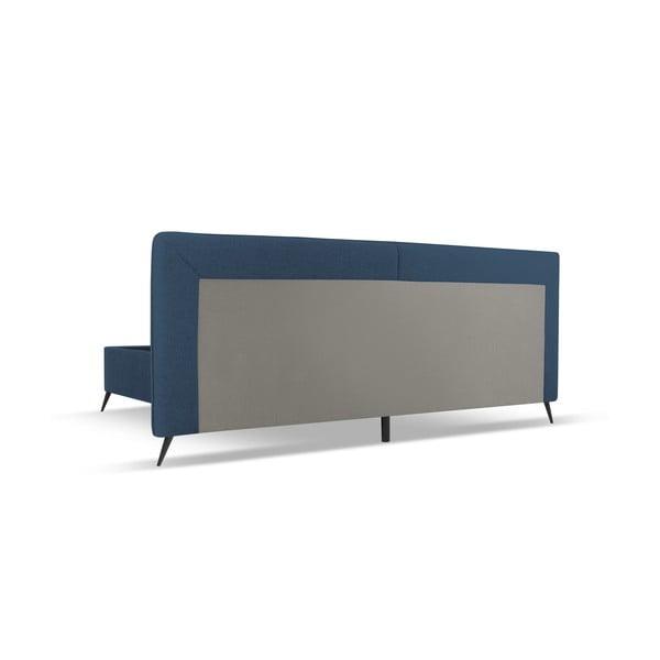 Sötétkék kárpitozott franciaágy tárolóhellyel, ágyráccsal 160x200 cm Walter – Milo Casa-image-3