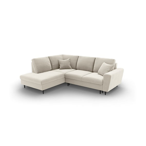 Bézs bársony kinyitható tárolóhelyes sarokkanapé (bal oldali-L alakú) Kyoto – Cosmopolitan Design-image-1