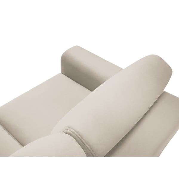 Bézs bársony kinyitható tárolóhelyes sarokkanapé Kyoto – Cosmopolitan Design-image-4