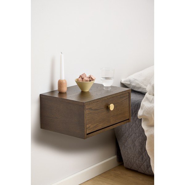 Sötét natúr színű éjjeliszekrény tölgyfa dekorral Monfort – Actona-image-1