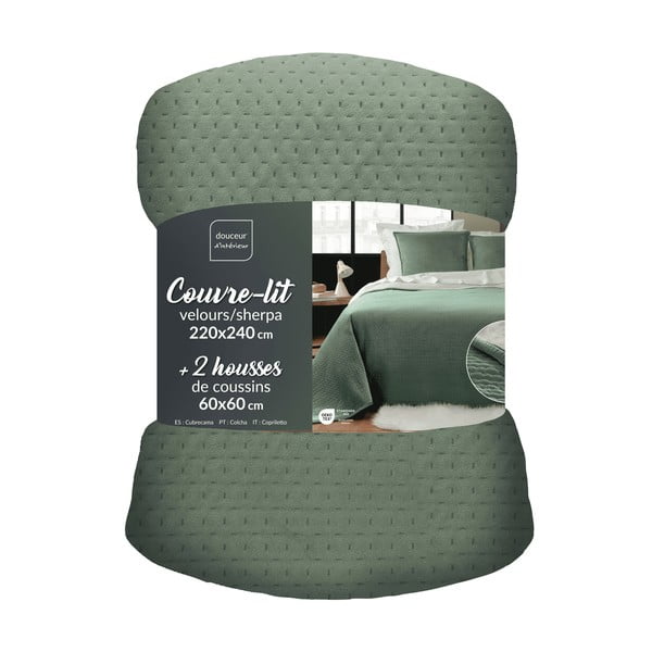 Zöld sherpa ágytakaró és párnahuzat szett 220x240 cm Mylene – douceur d'intérieur-image-3