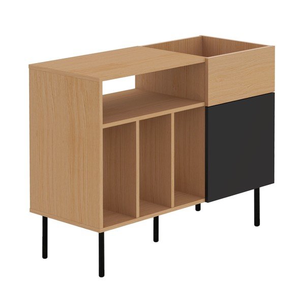 Fekete alacsony lemezjátszó tartó szekrény tölgyfa dekorral 100x80 cm Viny - TemaHome-image-2