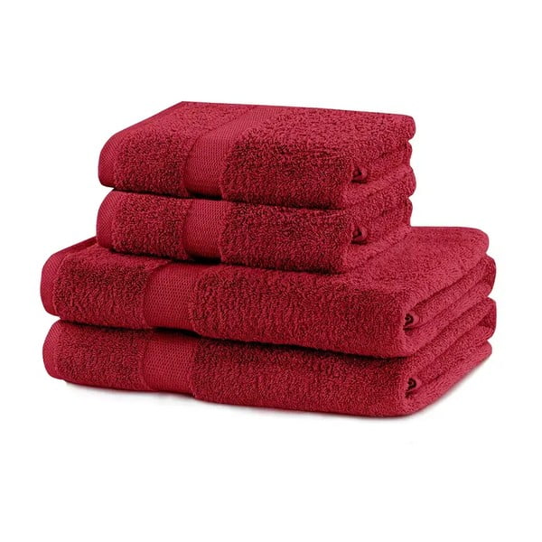 Piros frottír pamut törölköző és fürdőlepedő készlet 4 db-os Marina – DecoKing