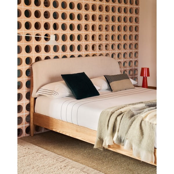 Bézs-natúr színű kőrisfa franciaágy ágyráccsal 180x200 cm Octavia – Kave Home-image-1