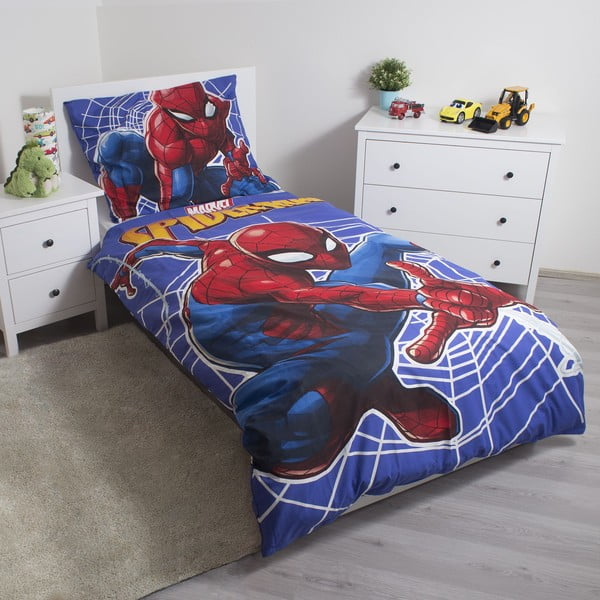 Piros-kék egyszemélyes pamut gyerek ágyneműhuzat világító hatással 140x200 cm Spider-man – Jerry Fabrics-image-1