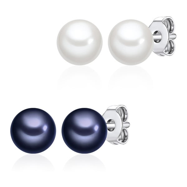 2 darabos fehér és kék gyöngy fülbevaló szett, ⌀ 0,6 cm - Perldesse