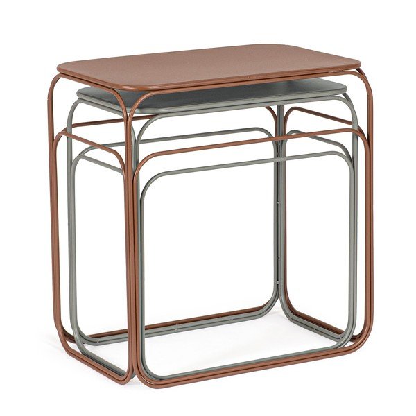 Szürke-terrakotta színű fém konzolasztal szett 2 db-os 36x56 cm Clarity – Bizzotto-image-1