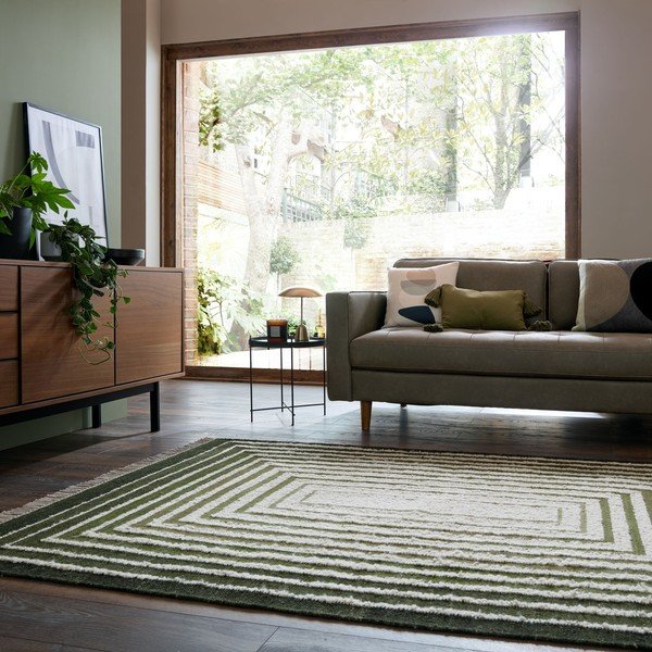 Zöld kézi szövésű gyapjúkeverék szőnyeg 140x200 cm Boucle Frame – Flair Rugs-image-1