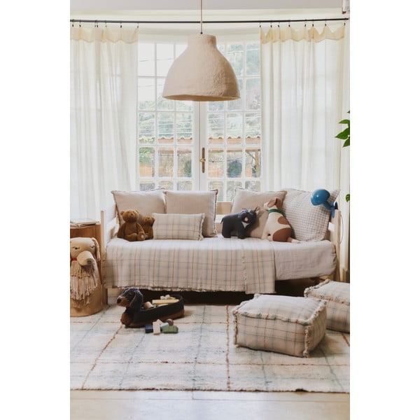 Krémszínű-zsályaszínű mosható-kézi szövésű pamut szőnyeg 90x120 cm Tartan Blue Sage – Lorena Canals-image-1