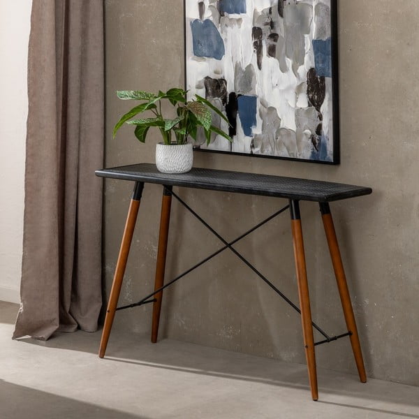Fekete fém konzolasztal 38x120 cm Oslo – Ixia-image-2