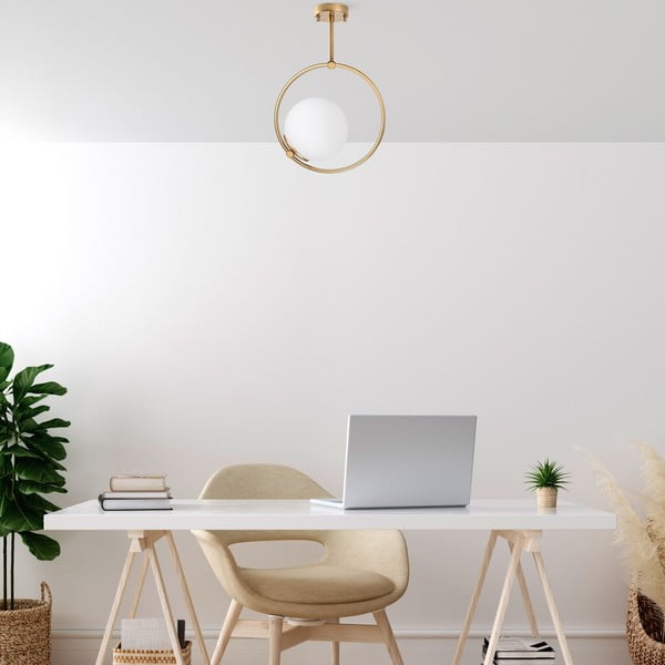 Fehér-sárgaréz színű mennyezeti lámpa üveg búrával 39x26 cm Dolunay – Opviq lights-image-1