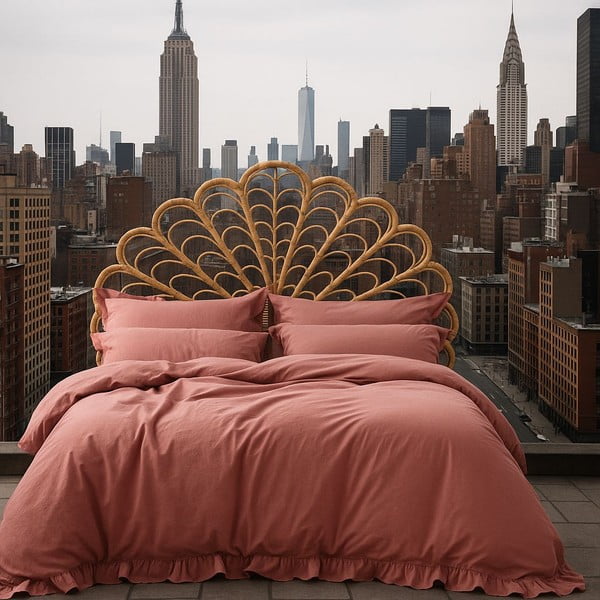 Rózsaszín kétszemélyes-hosszabbított renforcé pamut ágyneműhuzat 240x220 cm Ruffle Striped – Mila Home Luxury-image-3