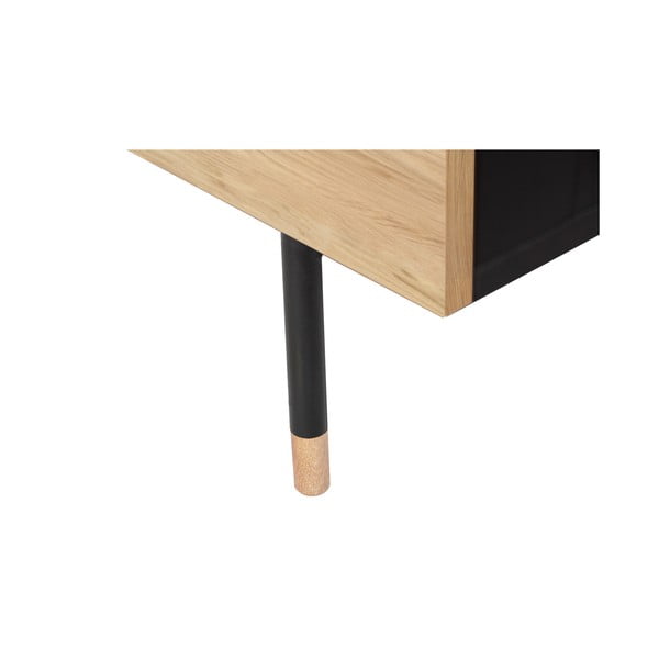 Fekete-natúr színű alacsony komód tölgyfa dekorral 130x87 cm Jugend – Woodman-image-3