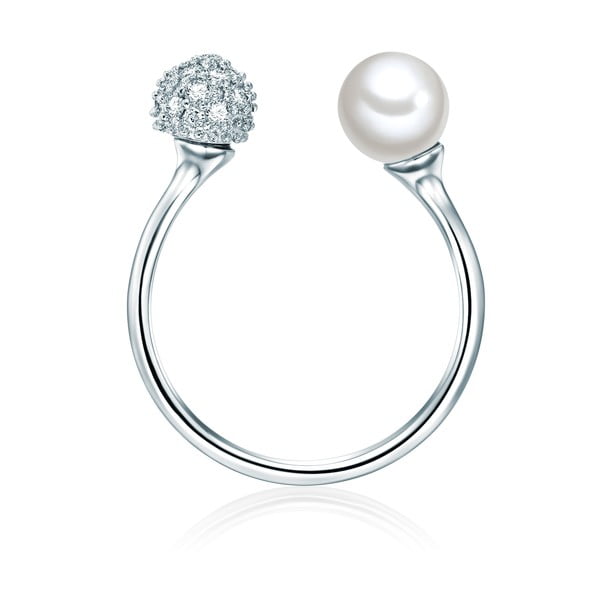 Perle ezüst színű gyűrű, fehér gyönggyel, 52-es méretben - Perldesse