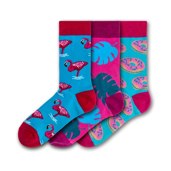 Flamingos Donuts and Leafes 3 pár színes zokni, méret 35 - 39 - Funky Steps