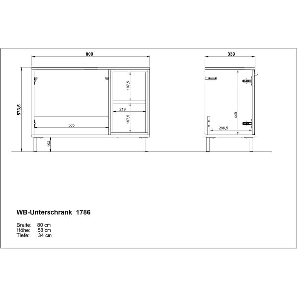 Fehér alacsony mosdókagyló alatti szekrény tölgyfa dekorral 80x57 cm Loria - Germania-image-3