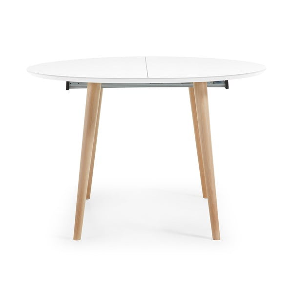 Fehér bővíthető étkezőasztal fehér asztallappal ø 120 cm Oqui – Kave Home-image-3