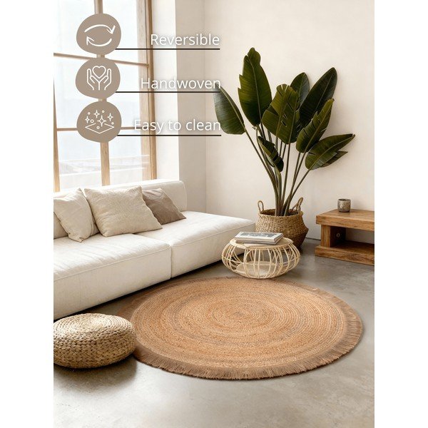Natúr színű kétoldalas-kézi szövésű juta kerek szőnyeg ø 150 cm Nuru – Hanse Home-image-4