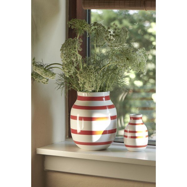 Omaggio fehér-piros csíkos kerámia váza, magasság 12,5 cm - Kähler Design-image-3