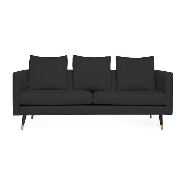 Meyer antracit szürke 3 személyes kanapé, párnákkal és sárgaréz lábakkal - Vivonita