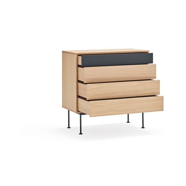 Yoko antracitszürke fiókos komód tölgyfa dekorral - Teulat-image-3