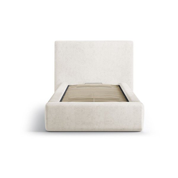 Krémszínű kárpitozott ágyneműtartós egyszemélyes ágy ágyráccsal 90x200 cm Amy – Micadoni -image-3