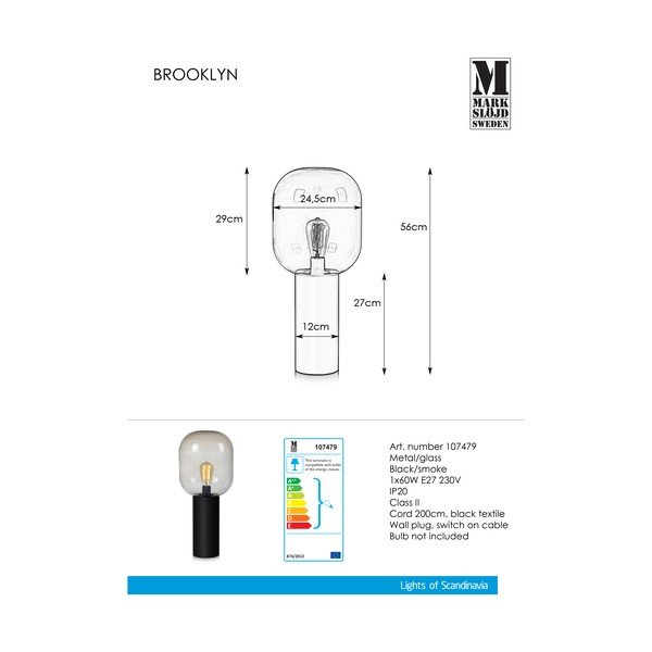 Brooklyn Smoke szürke asztali lámpa, ø 24 cm - Markslöjd-image-2