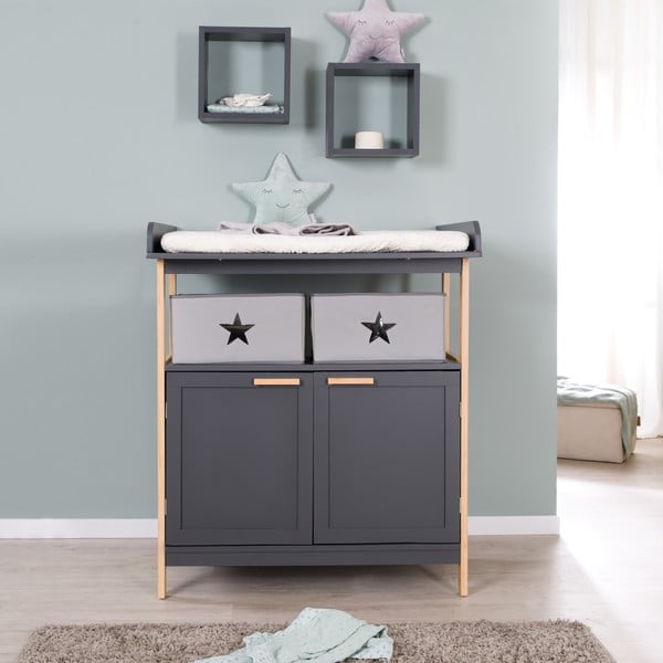 Antracitszürke alacsony gyerek komód pelenkázó feltéttel 87x75 cm Berlin – Roba-image-1