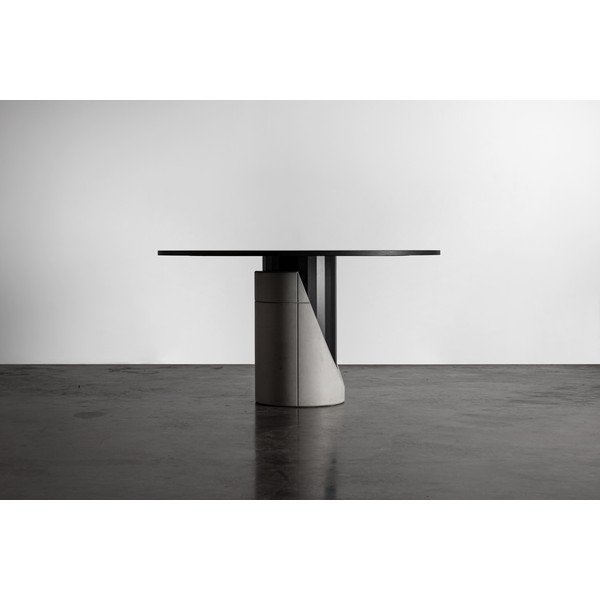 Kerek étkezőasztal tölgyfa dekoros asztallappal 140x140 cm Sharp - Lyon Béton-image-1