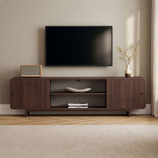 Sötét natúr színű TV-állvány diófa dekorral 180x52x34 cm Mirel – Nordure-image-1